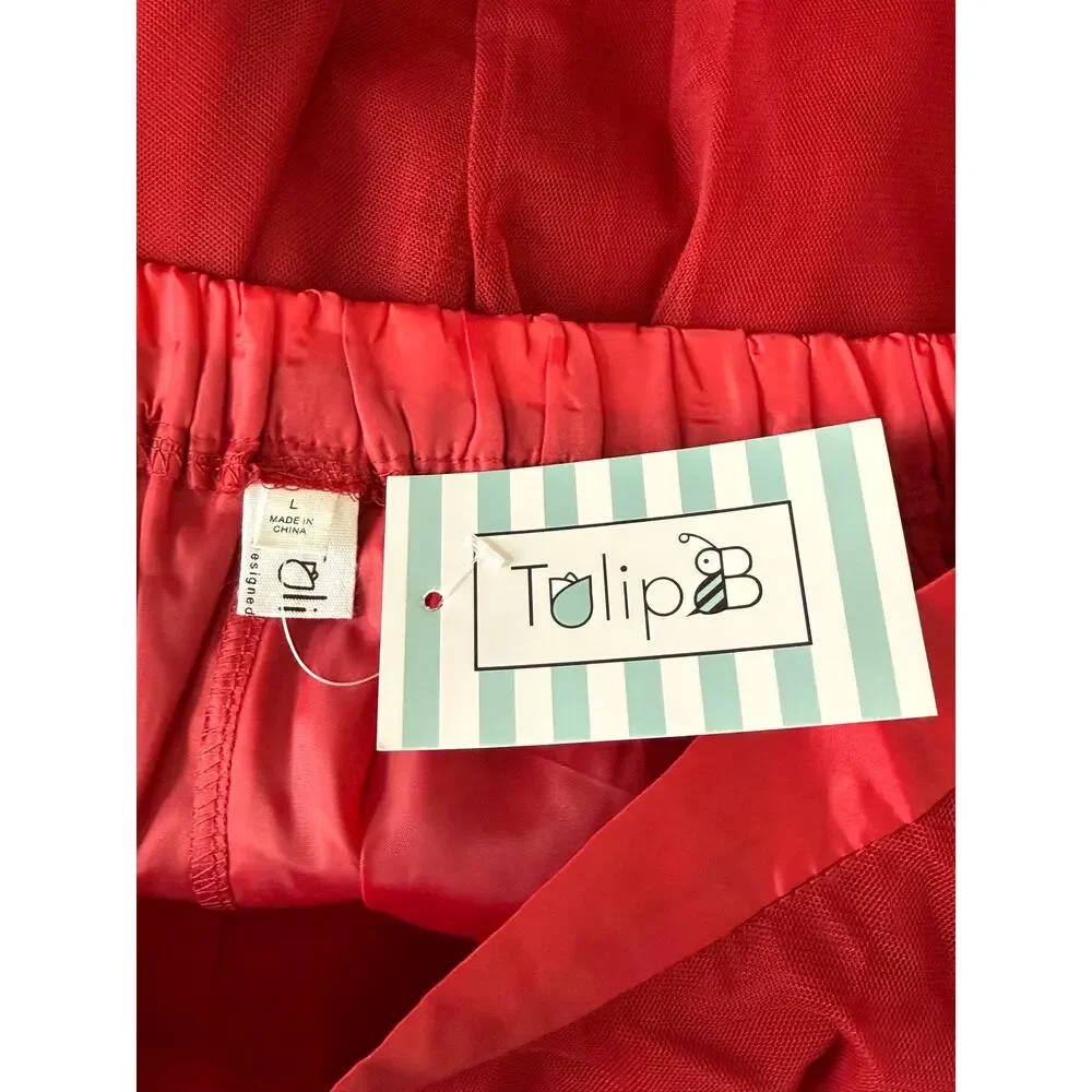 Tulip B Unique Vintage Red Mesh A-line Swing Skirt L NWT
